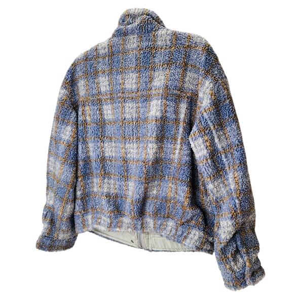 We The Free Fuzzy Loop Stitch Ivory Blue Tan Mock Neck Zip Jacket XS - Picture 8 of 14